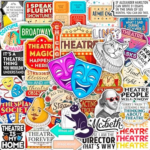 100Pcs Theatre Stickers for Laptop, Drama Stickers and Decals - Theatre Gifts - Drama Party Supplies - Gift for Women & Men
