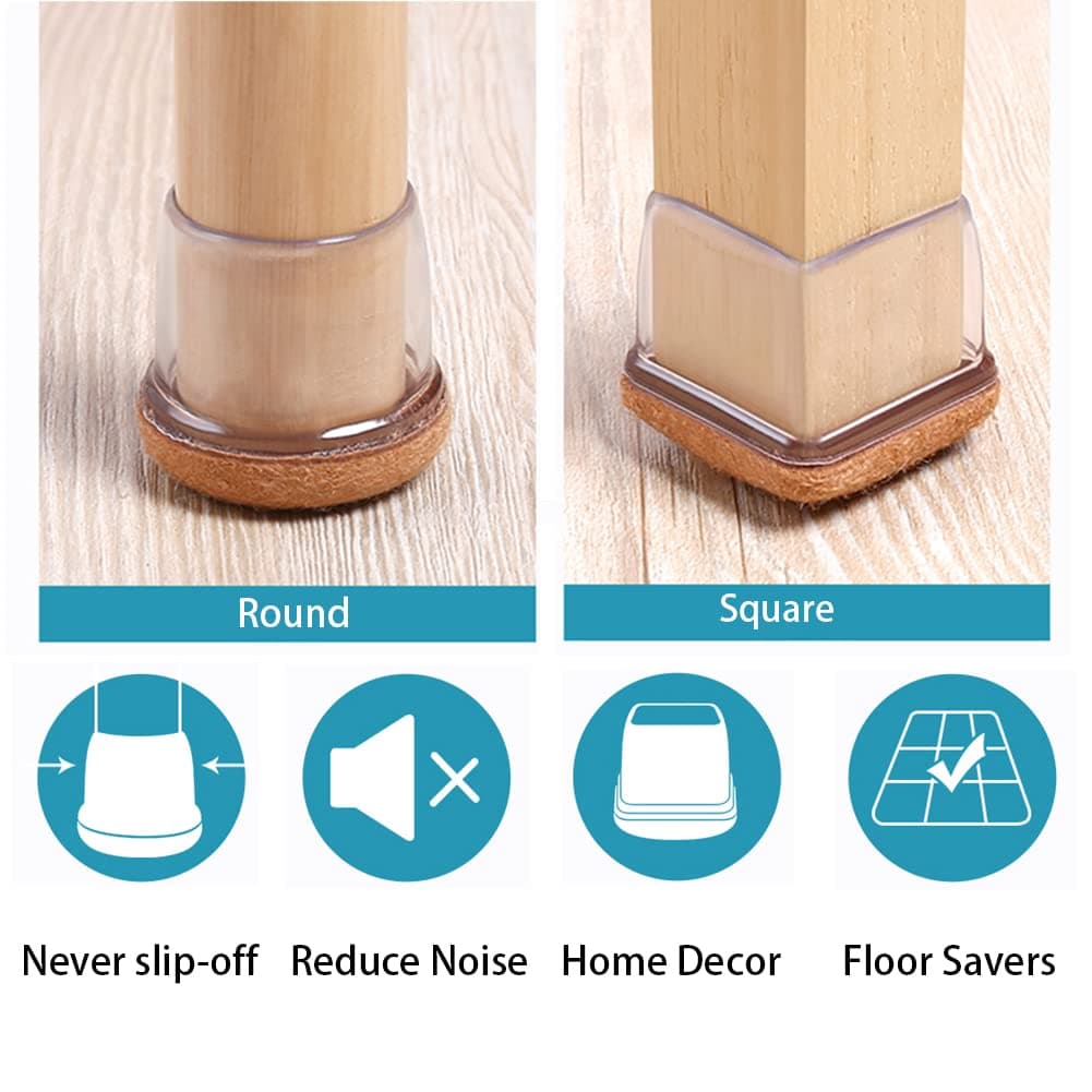 Ezprotekt Protectores de Suelo Transparentes para Patas de Silla 20-28mm, 16 Tapones de Silicona con Fieltro Envuelto, Fundas de Silicona Redondo — view 7