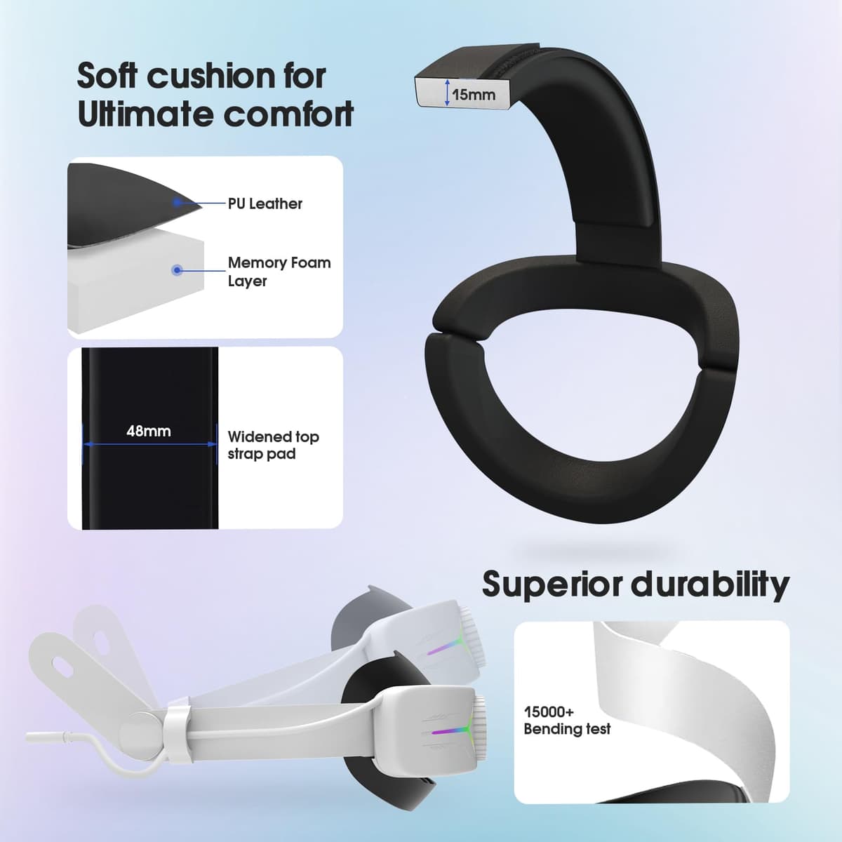 Eyglo Correa RGB Compatible Con Quest 3S - Repuesto Para Correa Elite Con Batería de 12000 mAh - Mayor Comodidad y Soporte - Accesorios de Realidad Virtual - Prolonga el Tiempo de Juego — view 5