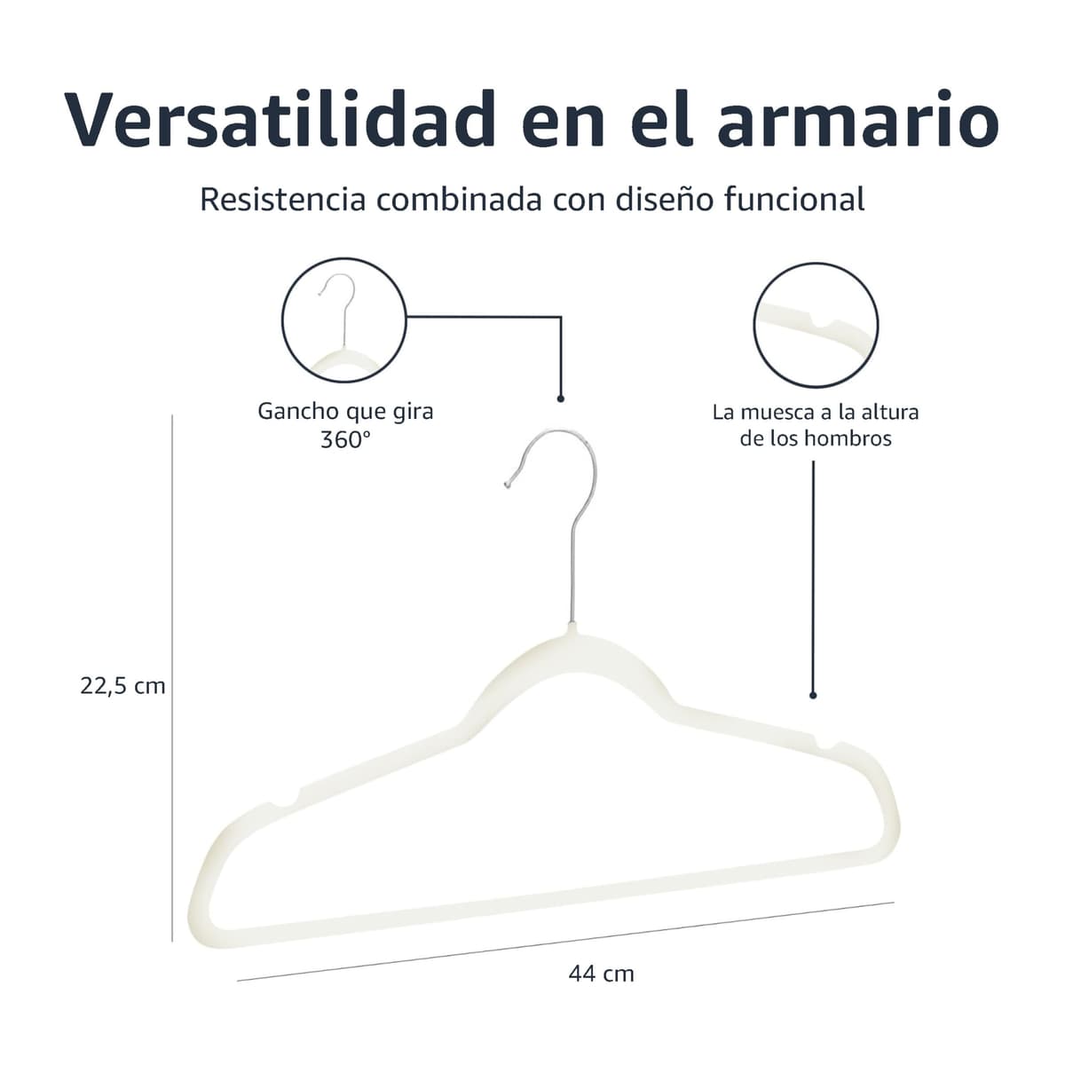 Amazon Basics Perchas de Terciopelo para Trajes - Paquete de 50, Marfil — view 5