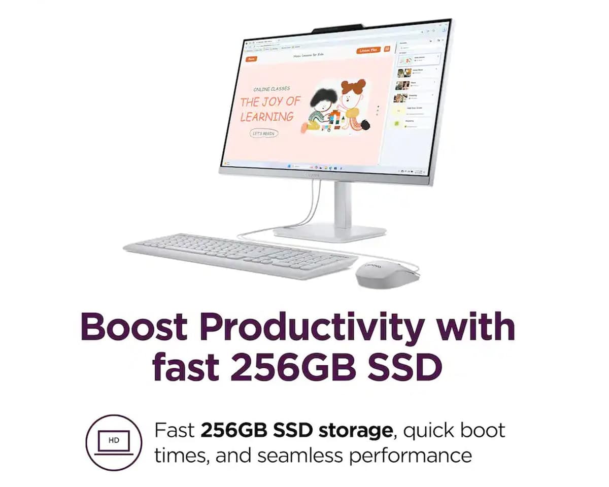 Lenovo A100 AIO Desktop| 23.8" FHD Anti-Glare All-in-One Computer|8GB RAM|256GB SSD| Intel 4-Core CPU| Webcam| Wi-Fi 6 | RJ-45|Windows 11| Weired Keyboard & Mouse| for Business & Students| RK Bundle — view 6