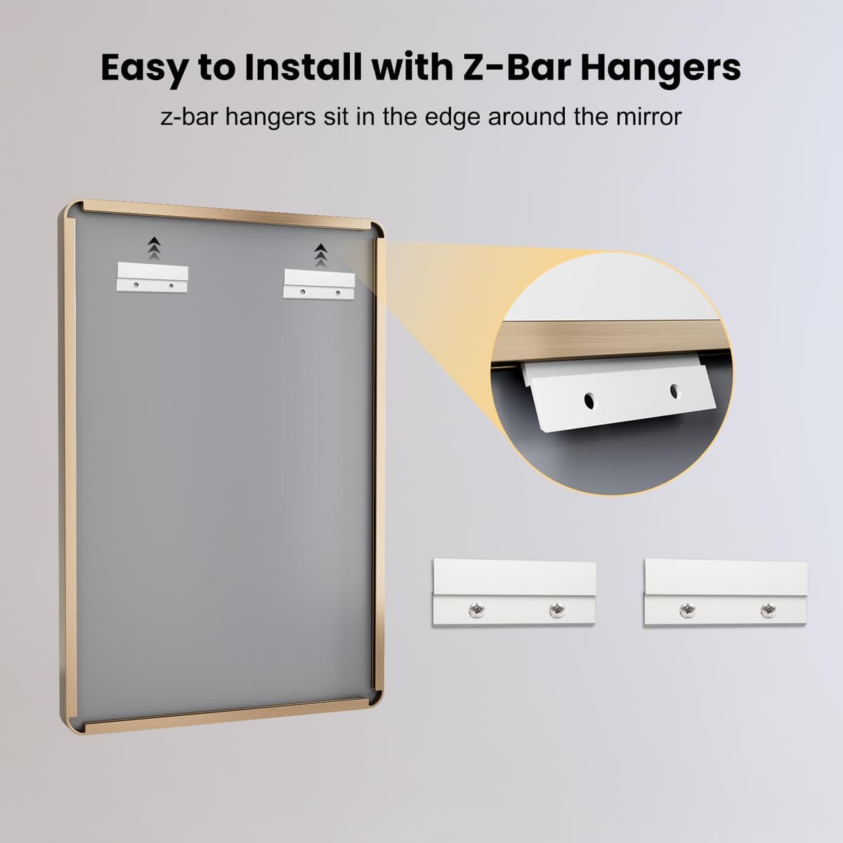 LOAAO 48”X36” Gold Bathroom Mirror, Rounded Rectangle Gold Frame Mirror, Brushed Gold Bathroom Vanity Mirror Wall-Mounted, Anti-Rust, Tempered Glass, Hangs Horizontally or Vertically — view 6