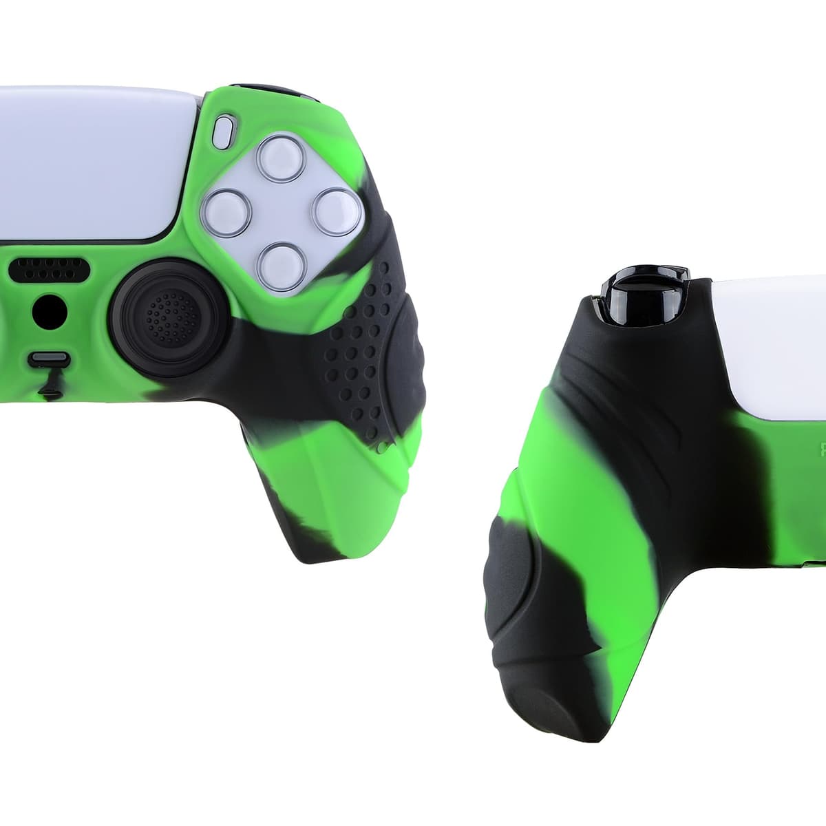 eXtremeRate PlayVital Guardian Edition Ergonomic Soft Anti-Slip Controller Silicone Case Cover for ps5, Rubber Protector Skins with Black Joystick Caps for ps5 Controller - Green & Black — view 4