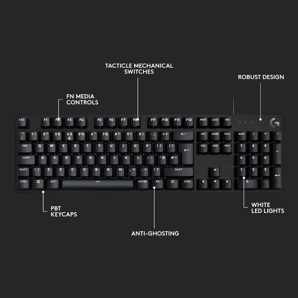 Logitech G G413 SE Full-Size Mechanical Gaming Keyboard - Backlit Keyboard with Tactile Mechanical Switches, Anti-Ghosting, C — view 7