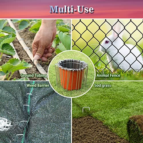 Gtongoko 50 Pack Landscape Staples 4 Inch Galvanized Garden Stakes, 12 Gauge Heavy Duty Sod Staples for Weed Barrier Fabric, Plant Covers, Netting, Irrigation Hose & Holiday Decorations — view 4
