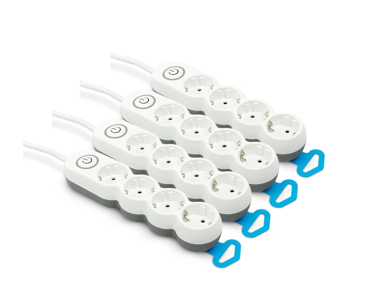 Garza Power - Regleta de 4 enchufes, con Interruptor, Enchufe Plano, Ladrón múltiple 1.4 Metros, Protección Infantil, Color Blanco, Gama Design — view 3