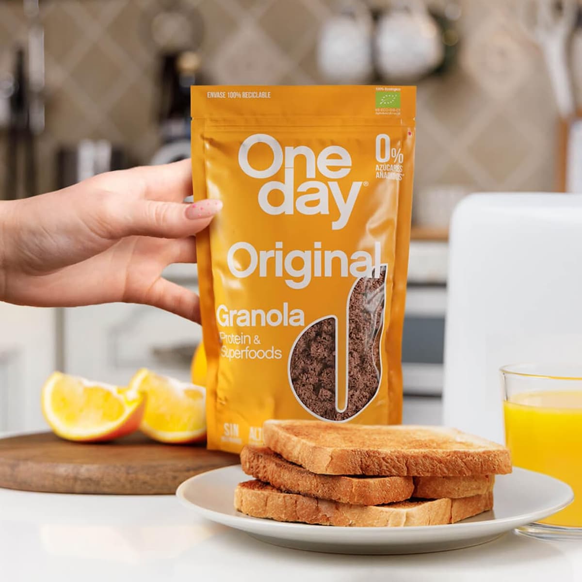 ONE DAY Granola Ecologica, Sin Azucares Añadidos, Alto en Proteína con Superfoods, Altro en Fibra, Pack 6 x 300g (Original, Pack 6 unidades) — view 4