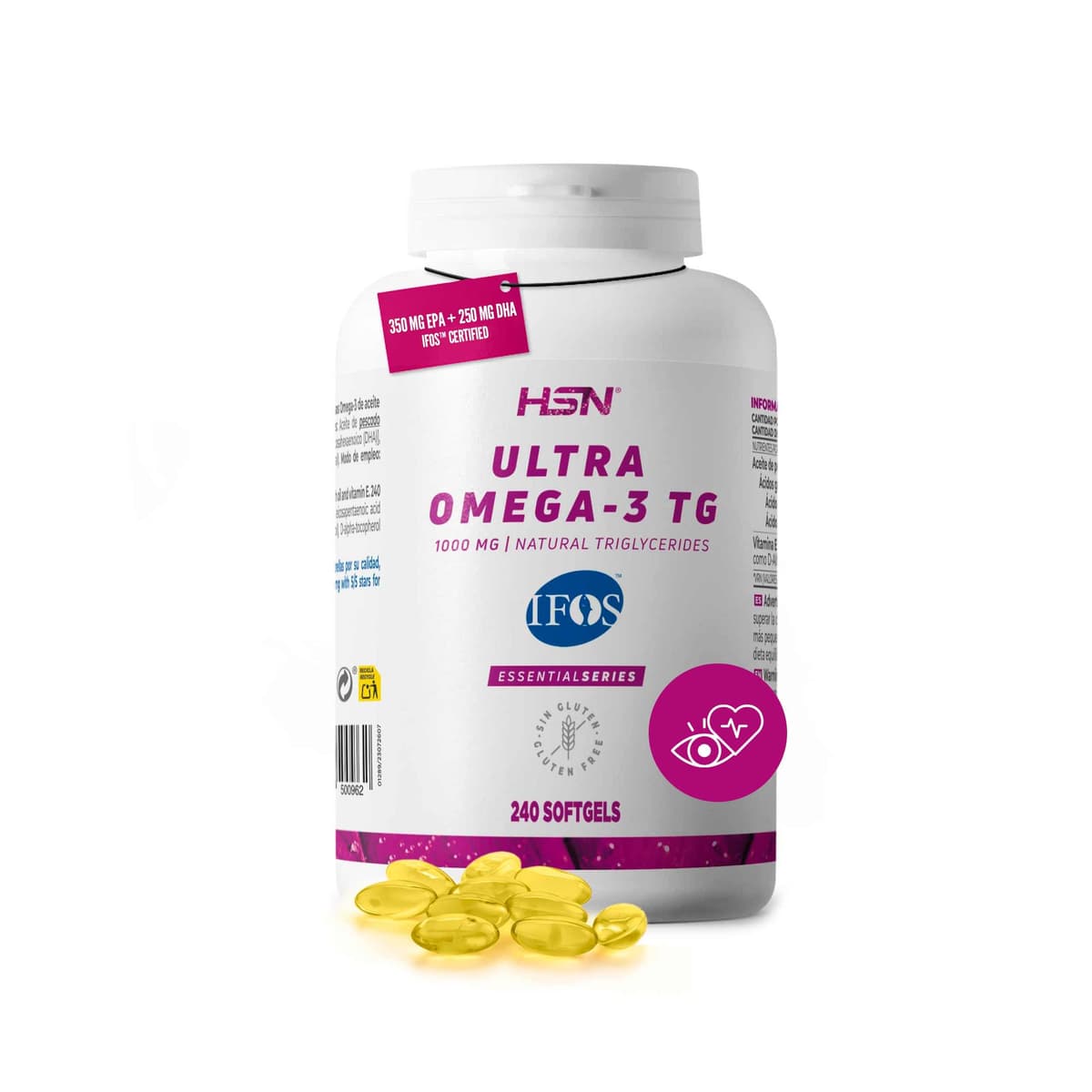 HSN Ultra Omega 3 TG IFOS 5 Estrellas | 120 Perlas | 1000mg Aceite de Pescado por Perla con 350mg EPA + 250mg DHA – Alta Absorción en Forma de Triglicéridos – Certificado Sin Metales Pesados — view 10