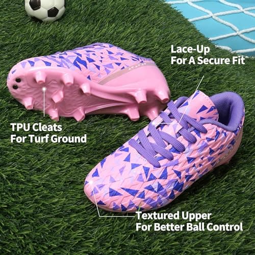 DREAM PAIRS Boys Girls Soccer Cleats Kids Football Shoes,Size 1 Little Kid,Pink/Purple,HZ19003K — view 3