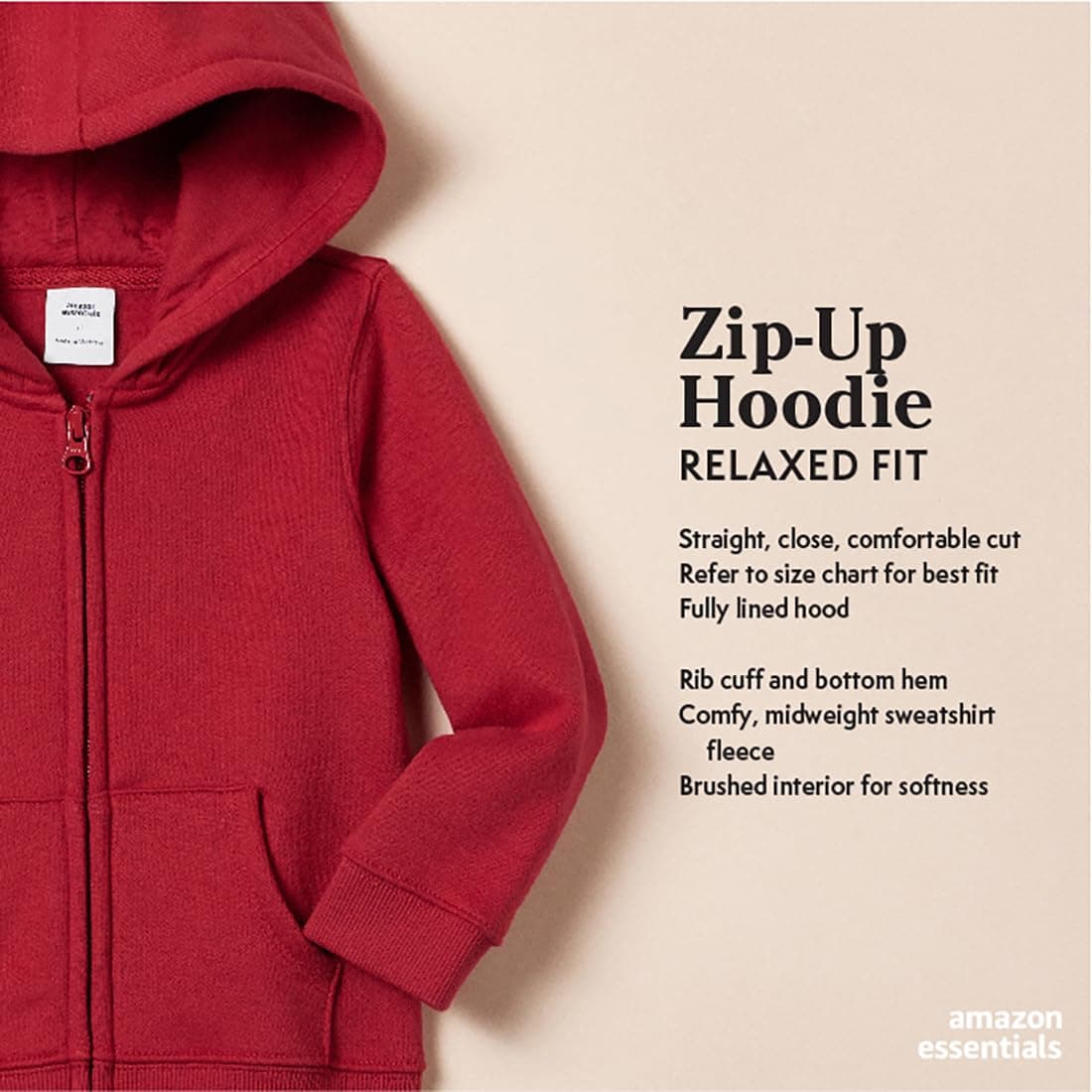 Amazon Essentials Girls Fleece Zip-Up Hoodie Sweatshirt — view 2