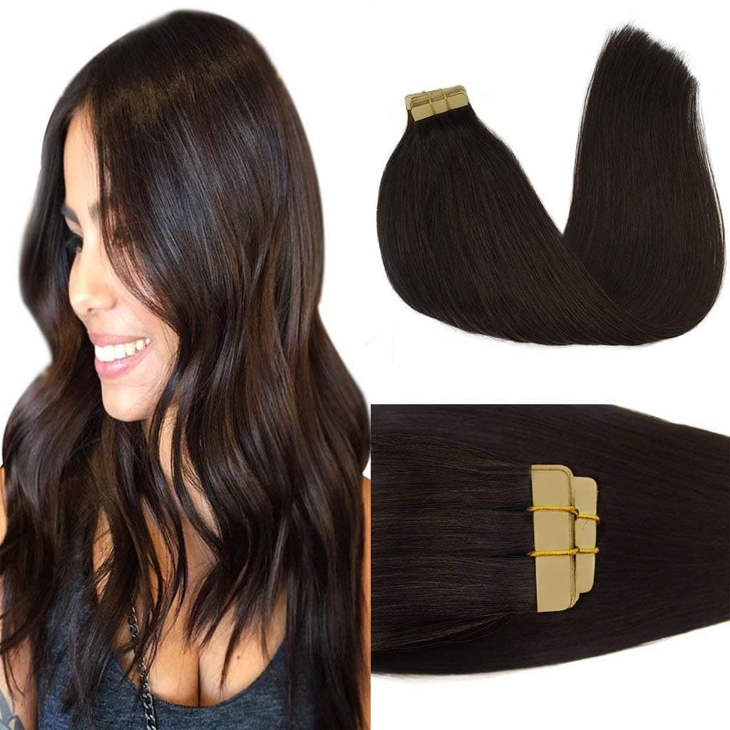 GOO GOO Tape in Hair Extensions human hair, tape Hair Extensions, 16inch 50g 20pcs, Human Hair Extensions, 2 Dark Brown