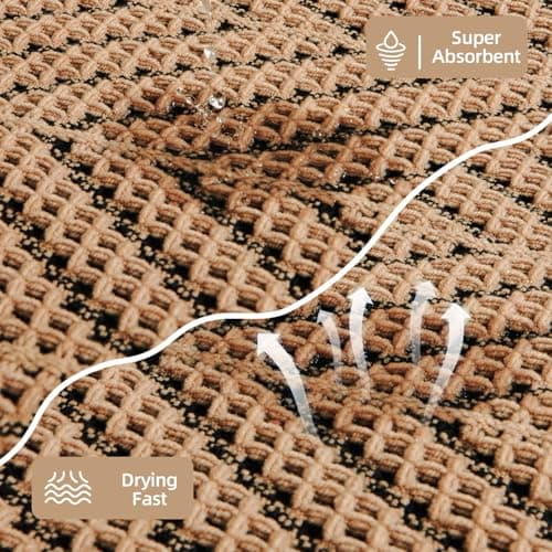 Sunfly Waffle Bath Mat, Boho Bathroom Rugs Non Slip Washable Super Absorbent Quick Dry Bath Mat Farmhouse Bathroom Decor, 16"x24" Black &Khaki — view 3