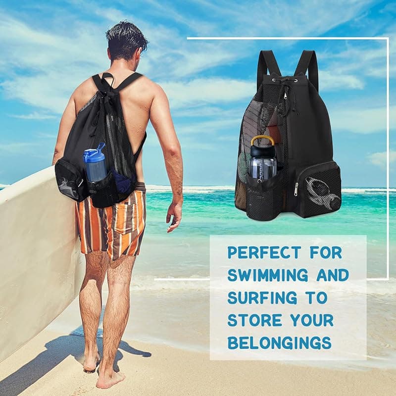 Mochila con cordón, mochila de malla con cordón y bolsillo húmedo, bolsa de piscina impermeable — view 4