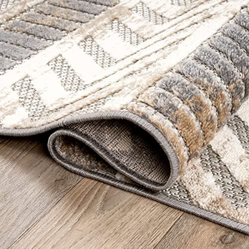 Rugshop Distressed Geometric Indoor/Outdoor Beige Area Rug Modern Tribal Stripe, Durable Stain Resistant Perfect for Patio, Backyard, Deck and Outdoor Lounge 10' x 14' — view 3