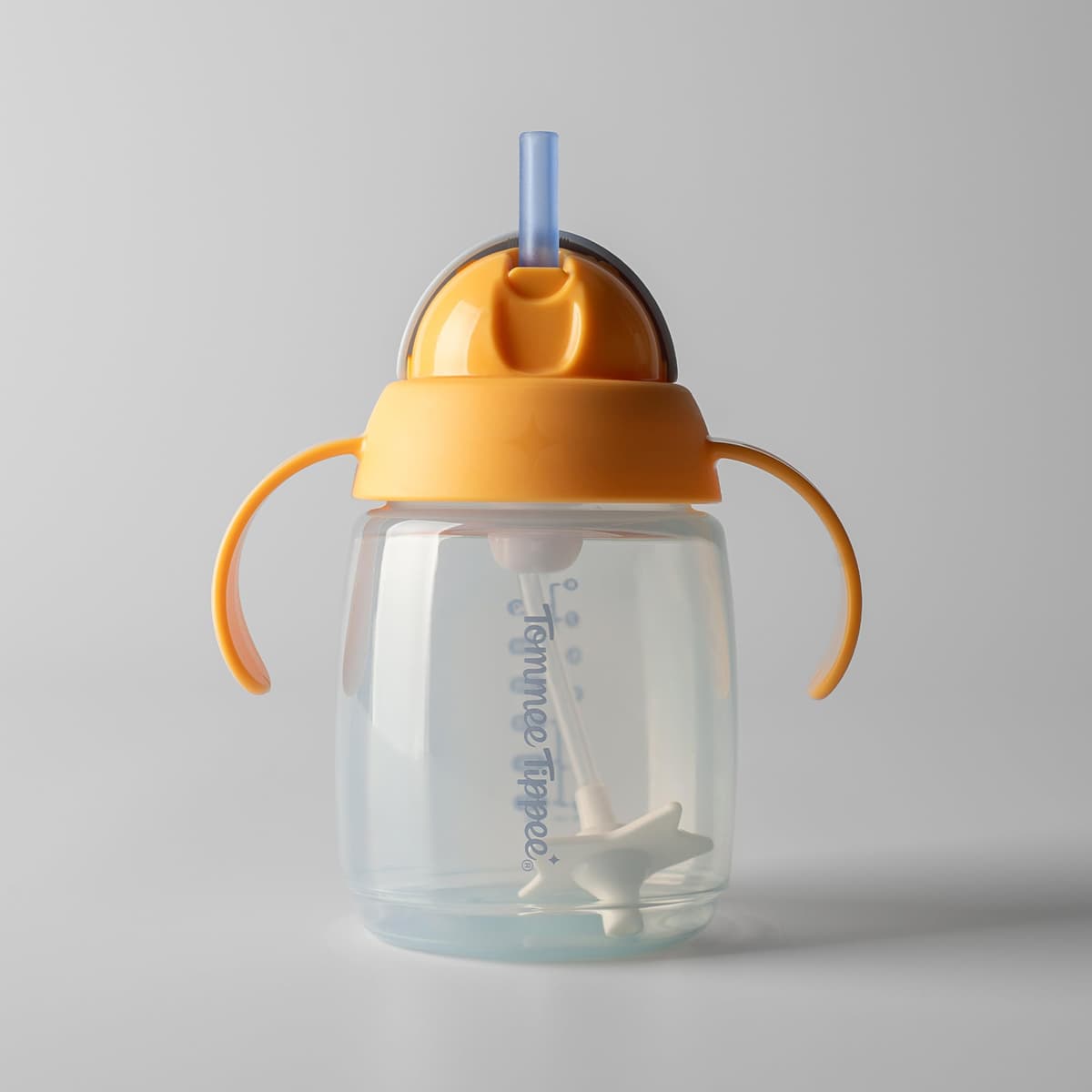 Tommee Tippee Trainer Straw Cup, 240ml, Easy Transition Toddler Cup for 6 Months+, with Silicone Weighted Straw and Easy-Hold Handles, Blue and Orange, 2 Pack — view 2