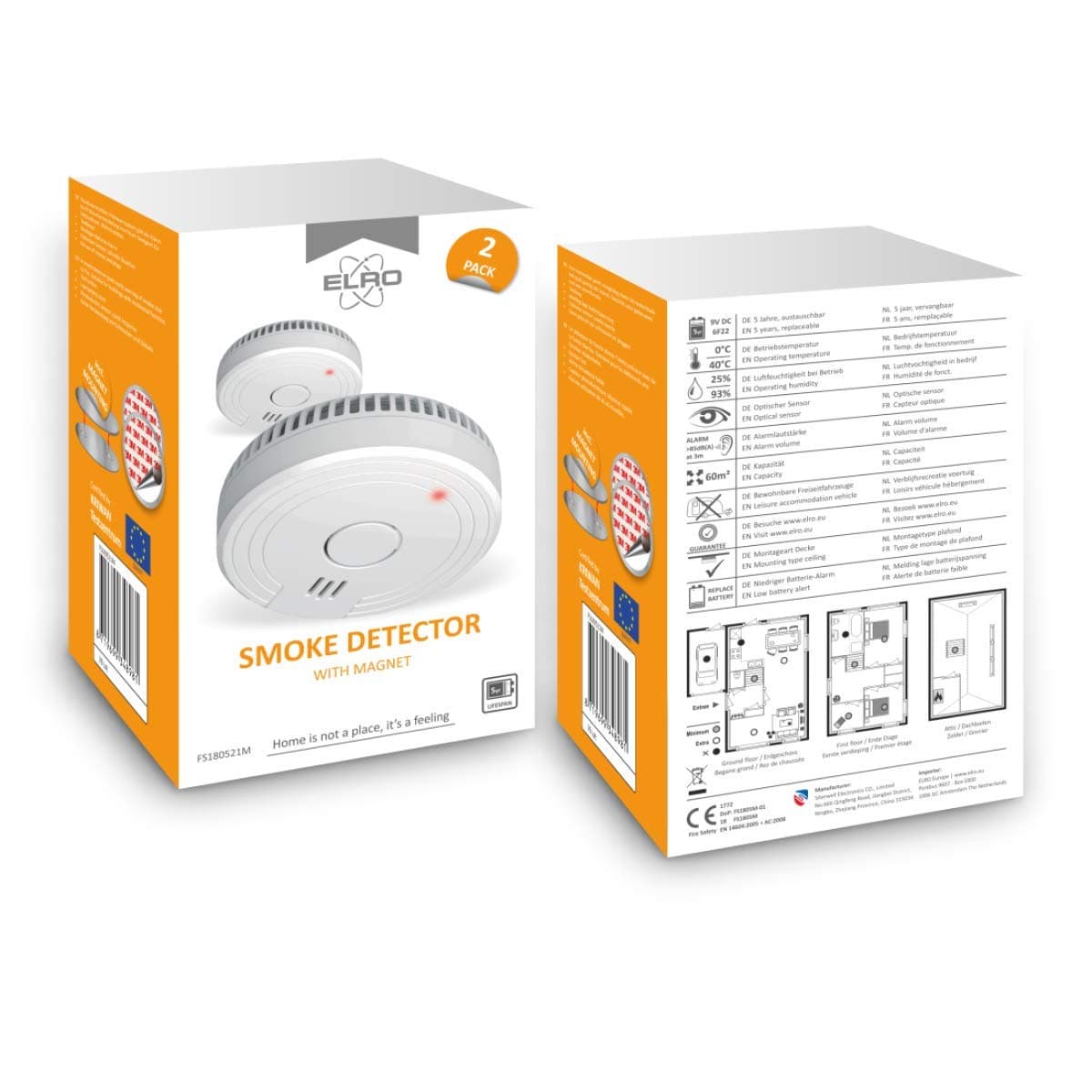 ELRO FS1805 | Juego de 2 Detectores de Humo | Kit de Montaje Magnético | Batería de 5 Años | Cumple con la Norma Europea EN14604 | Blanco | Set de 2 — view 8
