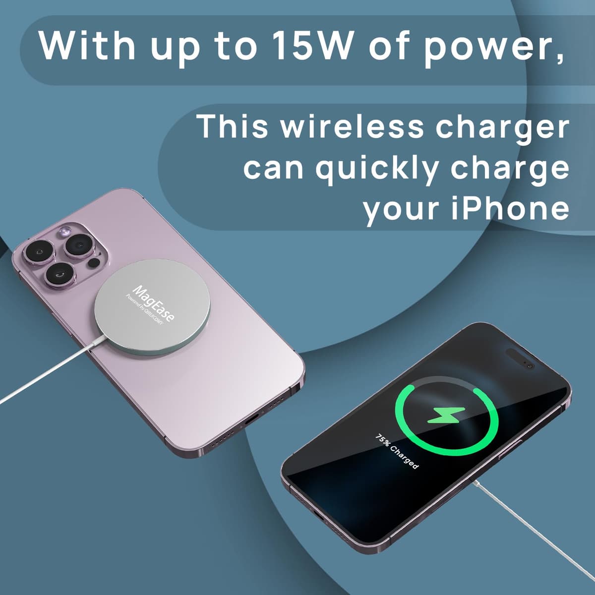 Magnetic Wireless Charger, Mag Safe Charger 15W Fast Charging for iPhone 17/16/15/14/13/12 Series and AirPods 4/3/2/Pro, Wireless Charging Pad with USB A/C Dual Ports (White, Adapter not included) — view 4