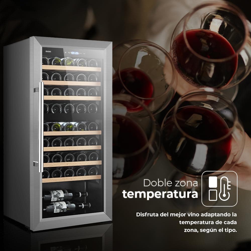 SVAN Vinoteca 45 Botellas Negro SVN4500D. 85W, 2 Zonas Independientes, Display LED táctil, Pantalla Digital Exterior, 7 Baldas de Madera, 1 Rejillas Metálicas, Clase de Eficiencia Enérgetica G — view 5