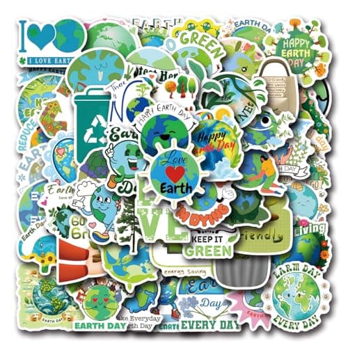 110 Pcs Earth Day Stickers - Waterproof Vinyl Eco-Friendly Stickers for Skateboard, Laptop, Fridge, Phone & Luggage (Assorted Environmental Designs)(Earth Day -110)