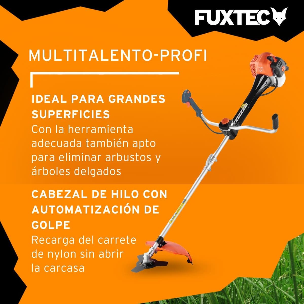 FUXTEC Desbrozadora profesional de gasolina de 62 cc, 3,5 CV, Multiherramienta 2en1, con correa para el hombro, sistema antivibratorio recortadora multifunción Motor 2 tiempos — view 5