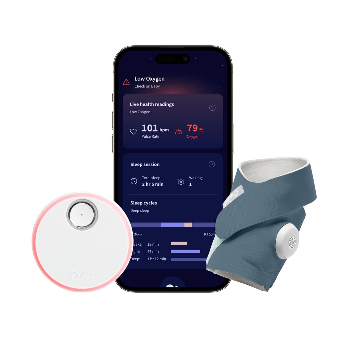 Owlet Dream Sock® - Smart Baby Monitor - Track Live Pulse (Heart) Rate, Oxygen in Infants | Bedtime Blue