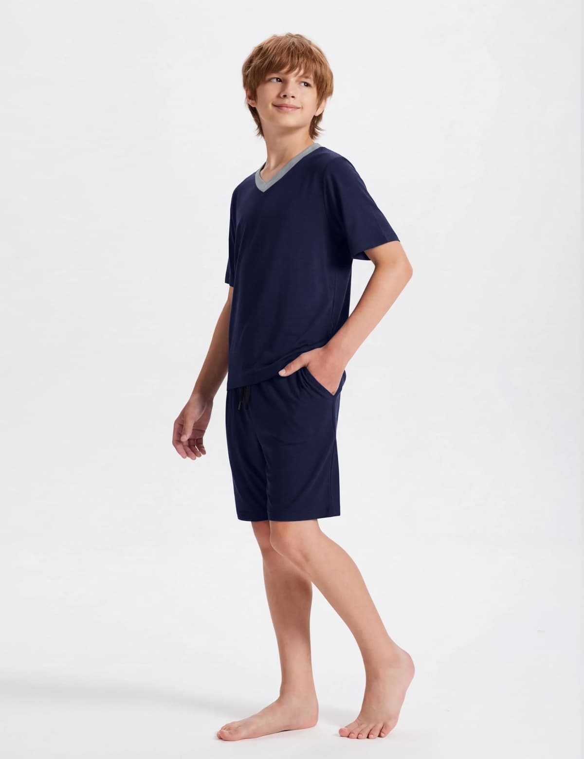 MoFiz - Pijama de niño de algodón con conjuntos de pijama corto, ropa de dormir con cuello en V, manga corta, pijama y pantalones cortos, 128 cm a 176 cm — view 3