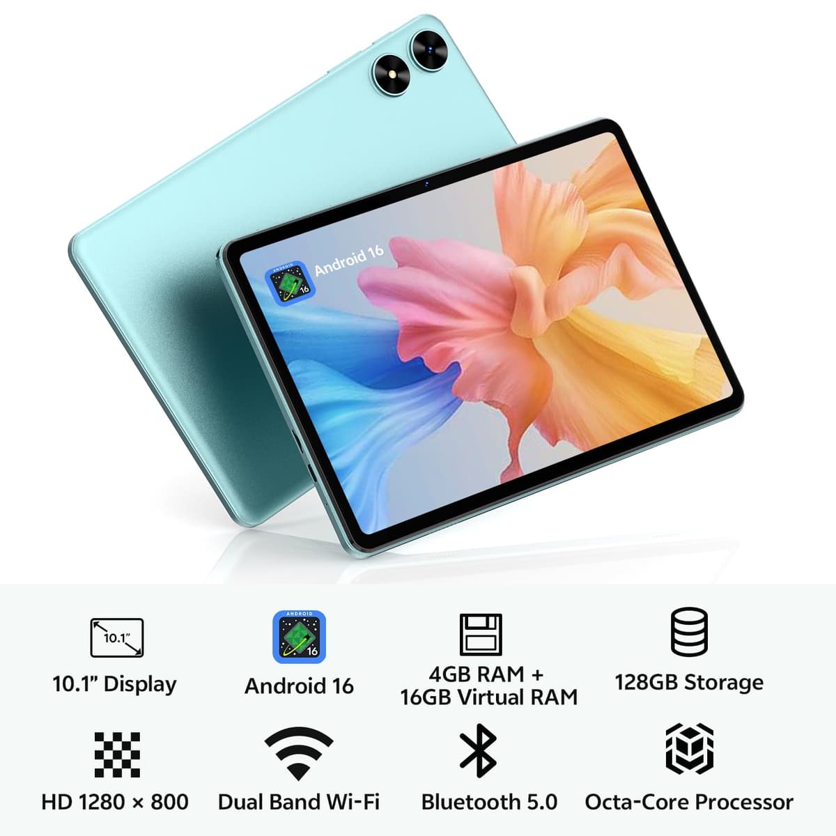 SVITOO Android 16 Tablet 10 Inch with Gemini AI, Octa-Core T7250, 20GB RAM 128GB ROM, 1280 x 800 IPS Screen, Dual-Band WiFi, Bluetooth 5.0, 6600mAh, Type-C, GPS, 1 Year Warranty (Blue) — view 2