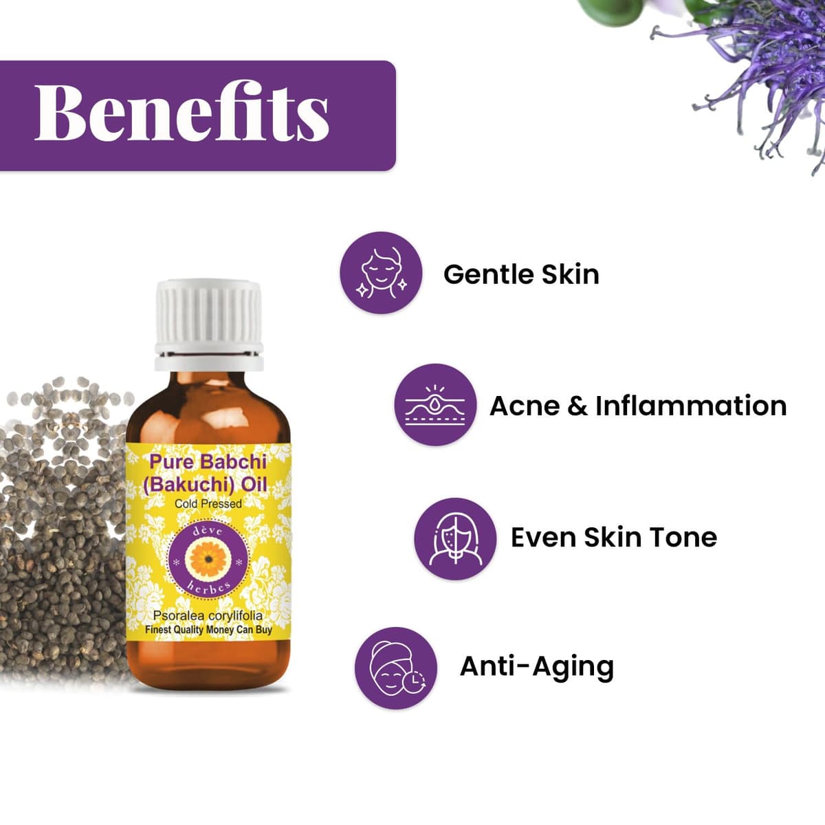 Deve Herbes Pure Babchi (Bakuchi) Oil (Psoralea corylifolia) Cold Pressed 30ml — view 3