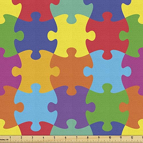Ambesonne Colorful Fabric by The Yard, Theme Inspired Rainbow Colored Game Parts Covered Illustration Playroom Inspired Decor, Essentials Material for Upholstery and Home Accent, 1 Yard, Orange Yellow