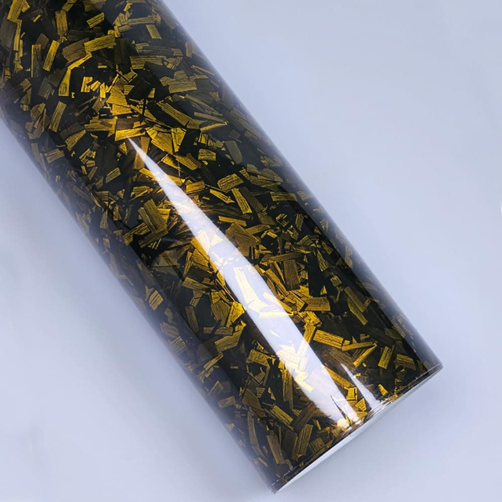 NewL Forged Carbon Fiber Gloss Gold Vinyl Wrap Sticker Free Bubble Air Release DIY Decal Car Auto Vehicle Morotcycle Self Adhesive (30cm x 100cm) — view 5