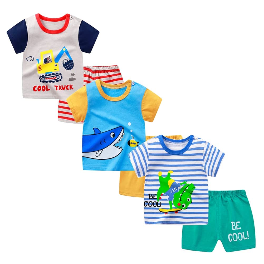 Bebé Niños Conjunto de 3 Juegos de Manga Corta y Pantalones Cortos de Media Manga, Paquete de 6 (con/sin Hebilla para el Hombro) — view 5