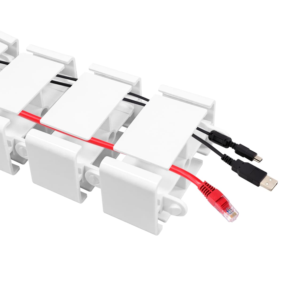 Mimoke Cable Hose for Desks Adjustable Height Flexible Cable Hose Cable Management Length Rectangular Cuba Slim Black (White, Screw Mount) — view 3