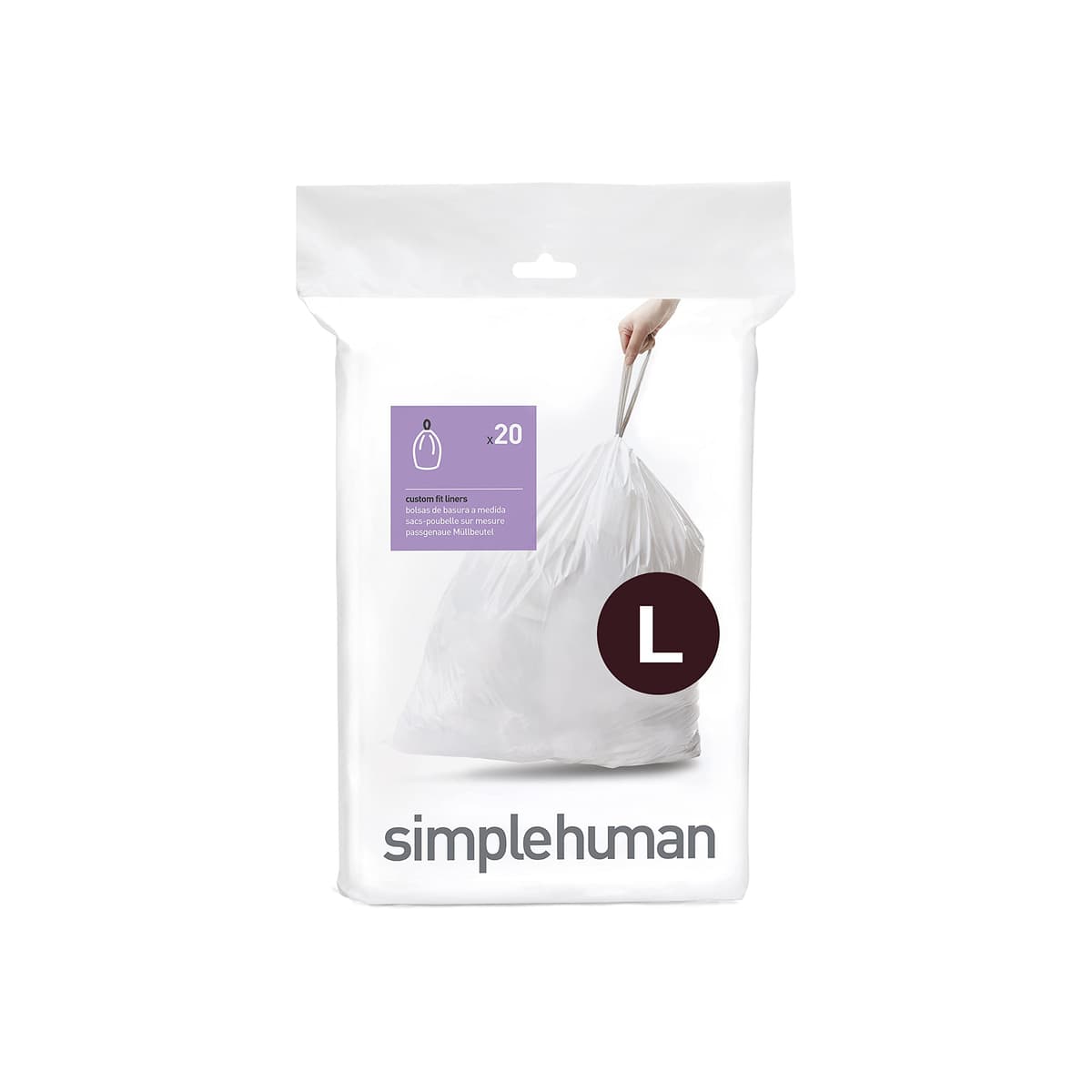 simplehuman CW0408 3 x paquete de 20 bolsas de basura a medida (60 bolsas), código V, plástico blanco — view 8