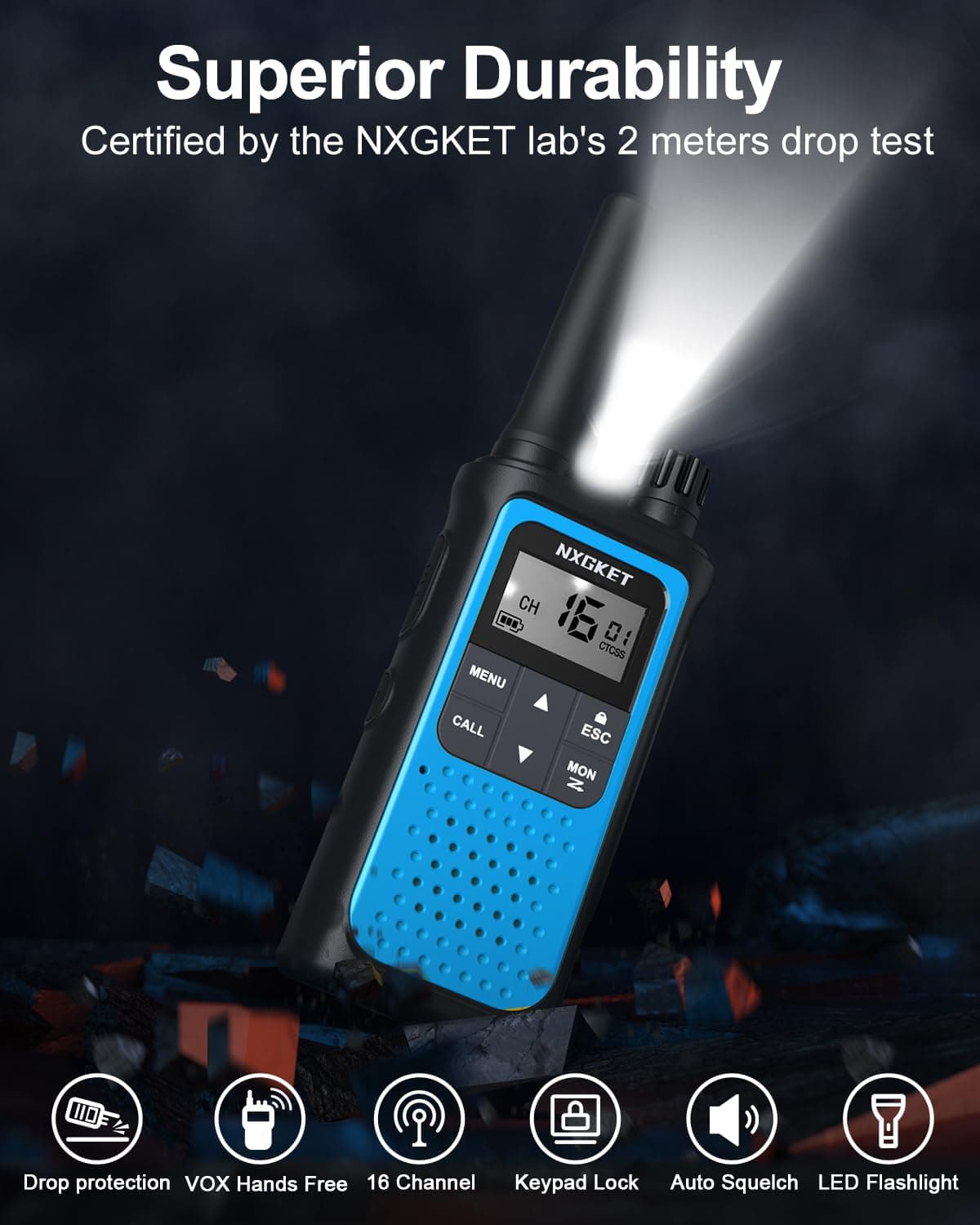 NXGKET Walkie Talkies for Adults Long Range,3Pcs PMR446 Rechargeable walkie talkie w/Built-In Batteries,16 Channels Radios with USB Type-C Cable,VOX Hand-free Auto Squelch for Outdoor Camping Hiking — view 2