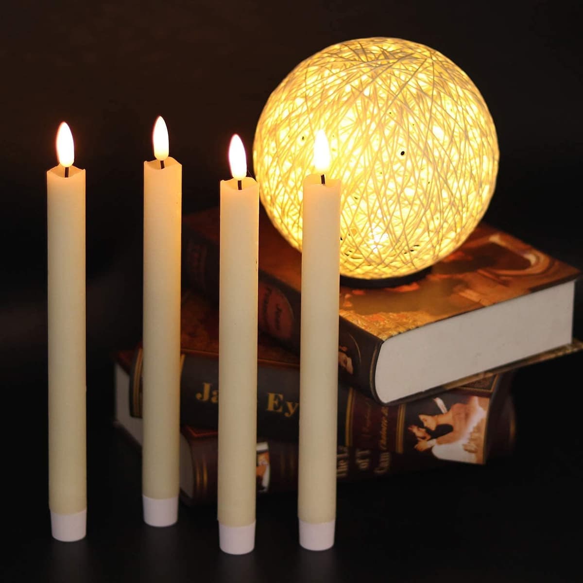 Eldnacele Flameless Flickering Taper Candles with 2 Remote Controls and Timer, Real Wax 3D Wick Light Window Candles Battery Operated Pack of 8, Christmas Home Wedding Decor (Ivory, 0.78 X 9.64 Inch) — view 5