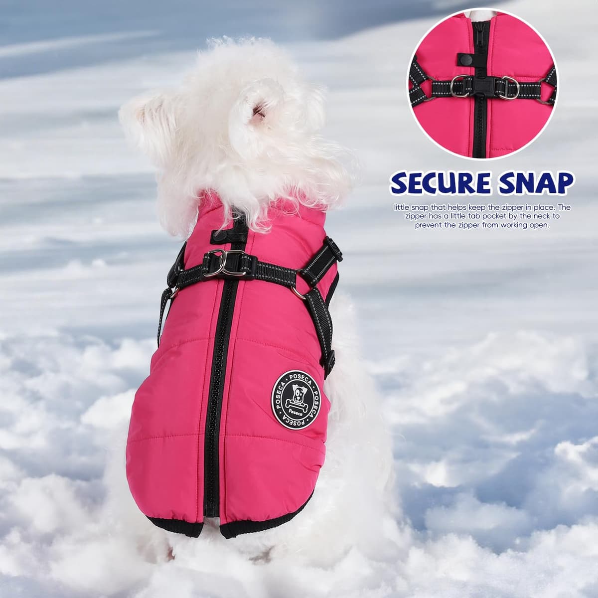 Poseca Dog Coat with Harness,Dog Coats Waterproof,Small Dog Harness Jacket,Puppy Winter Fleece Jackets,Winter Waterproof Coat with Reflective Harness and Zipper for Small Medium Large Dogs — view 8