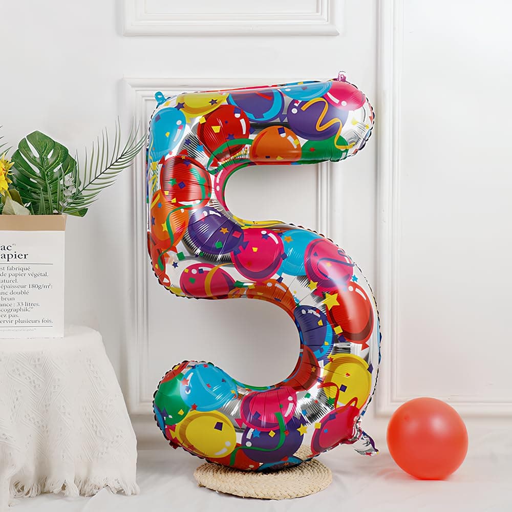 Foil Globo Número 5 Azul 40" (101cm), Inflable Helio o aire, Gigante Numeros 0-9, 10-19, 20-29, 30-100, Grande Globos Decoración para La Boda Aniversario y Cumpleaños Fiestas — view 265