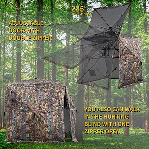 FUNHORUN Hunting Blind 360 Degree See Through Ground Blind for Deer/Turkey Hunting, 2/3 Person Pop Up Camouflage Tent with Chair, Portable Concealed Shelter with Carrying Bag — view 2
