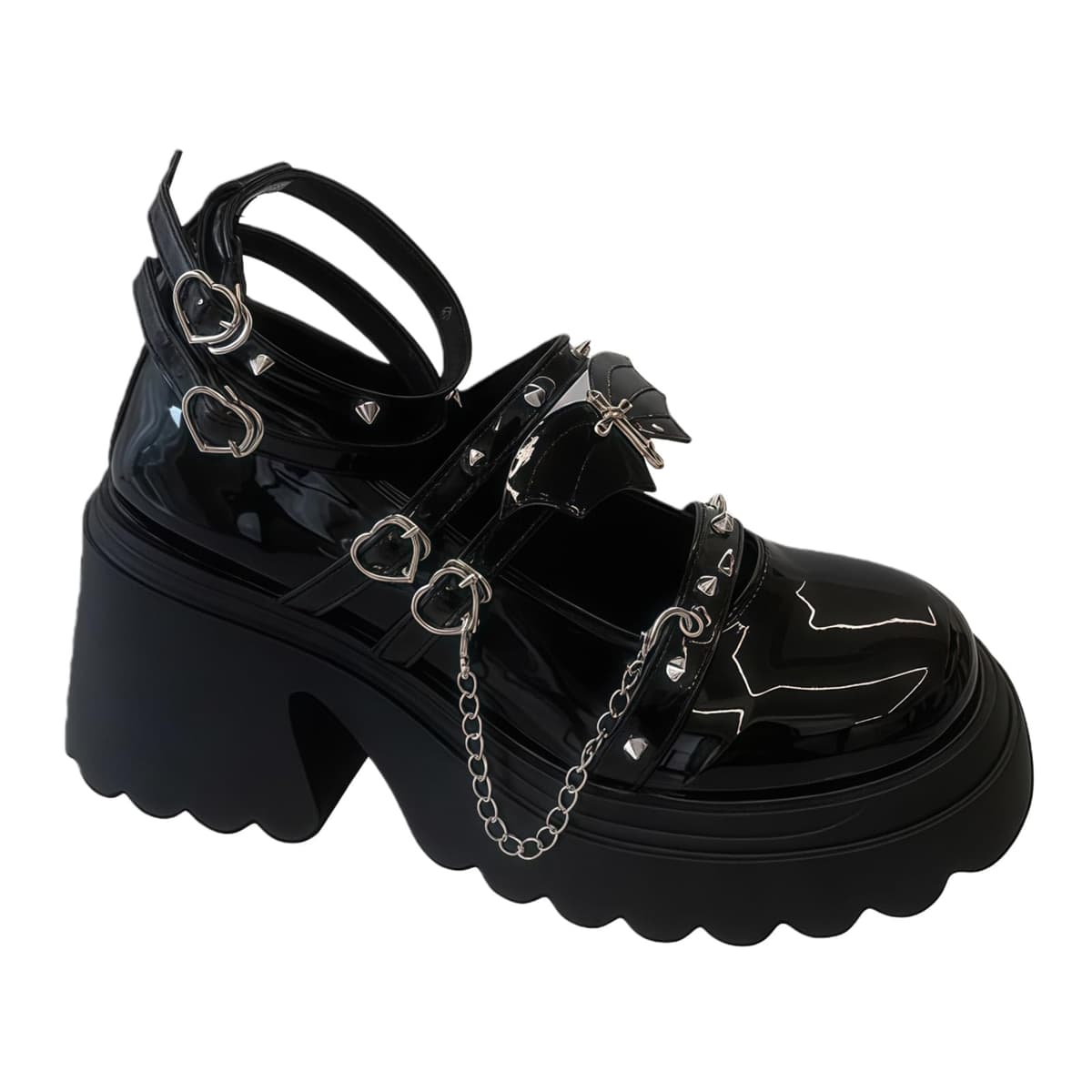 Womens Platform Mary Janes Shoes Sweet Toe Ankle Lolita Gothic Pumps Chunky Patent Leather — view 18