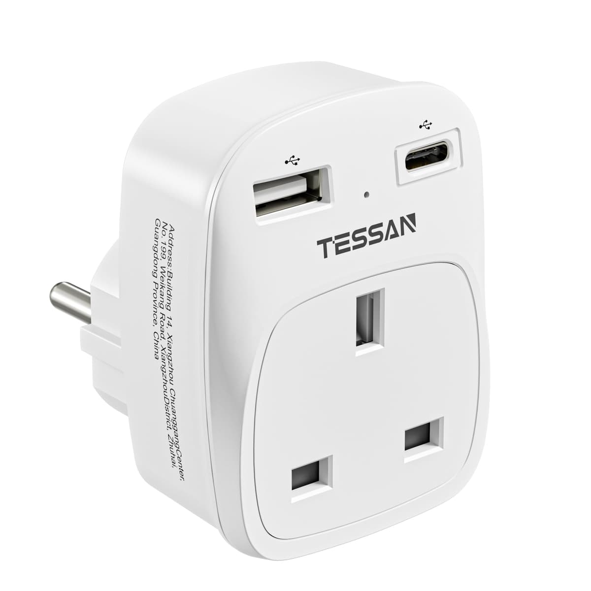 UK to Italy Plug Adapter, TESSAN Grounded Italy Plug Adapter with 2 USB Ports (1 USB C), Italian Travel Adaptor for Chile Ethiopia Libya Syria Tunisia Uruguay (Type L) — view 10
