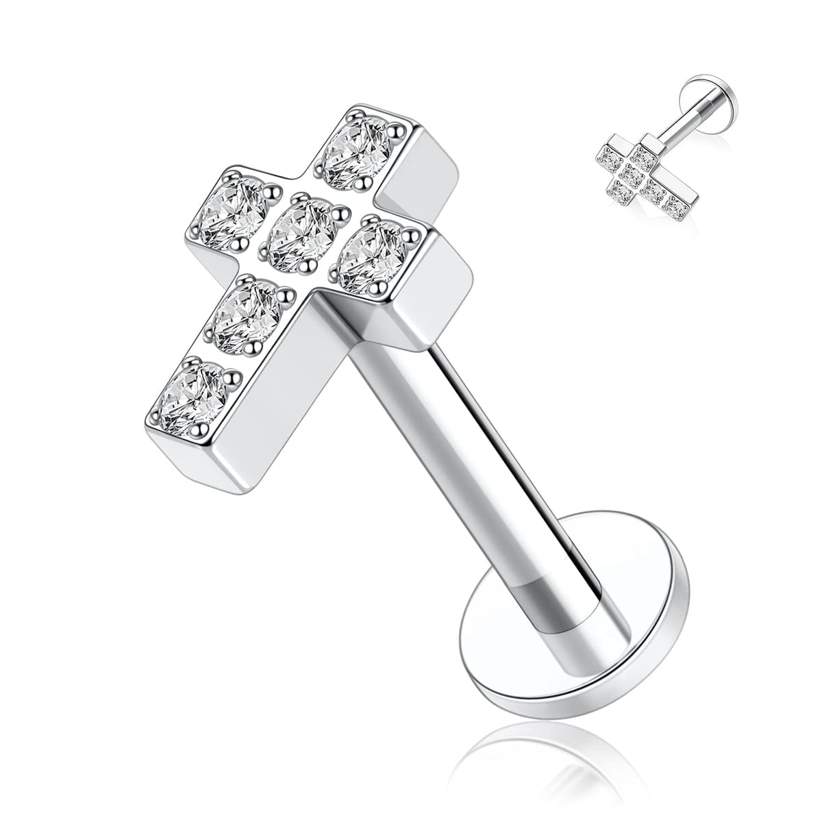 hengkaixuan 16G Titanium Labret Studs - Internally Threaded Flatback - Unisex - Silver - Piercing Jewellery — view 19