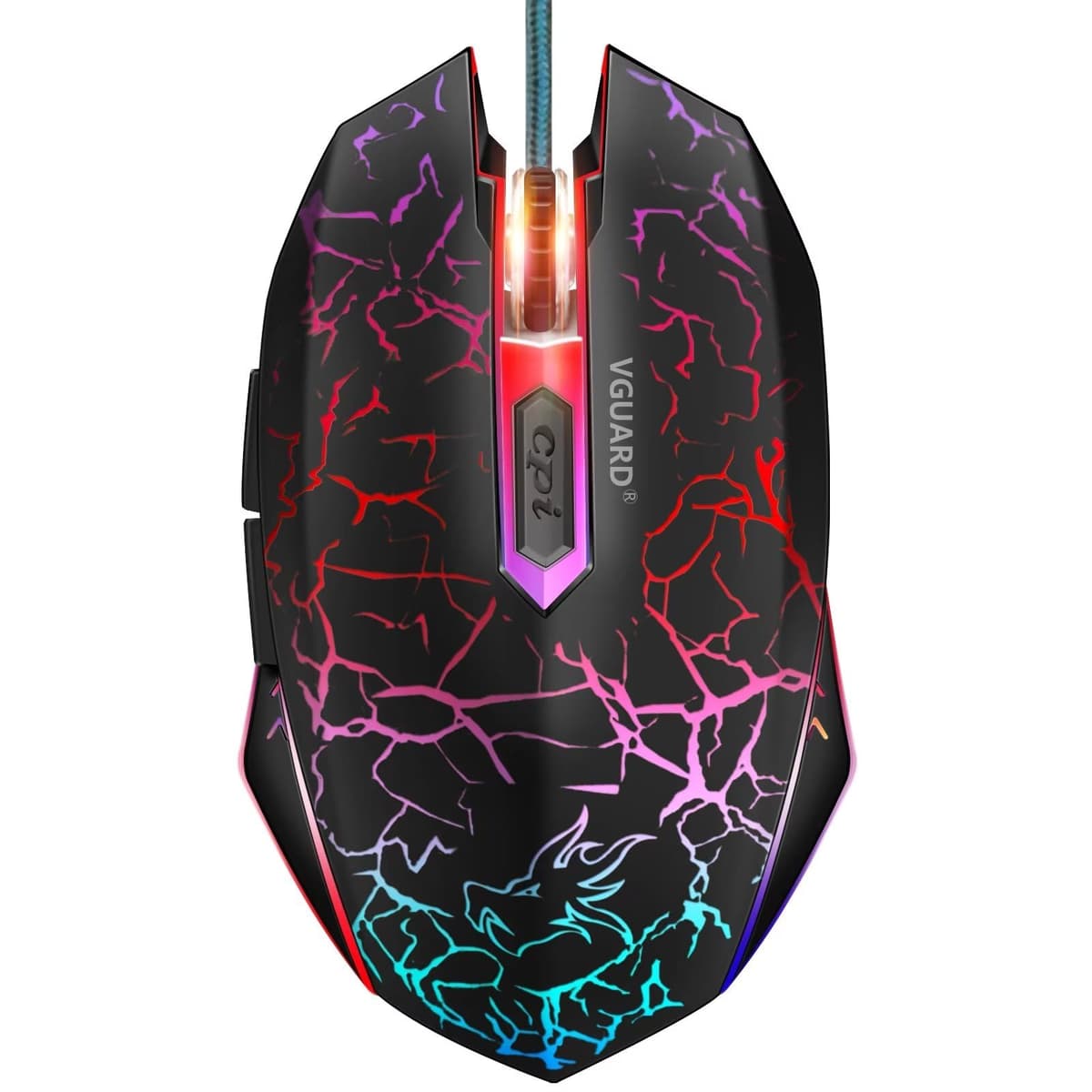 VGUARD Ratón Gaming con Cable, 4 dpi Ajustables hasta 2400, Gaming Mouse Óptico, Ratón Ergonómico Óptico RGB con 6 Botones y LED 7 Colores para PC, Portátil. (Versión Mejorada) - Negro