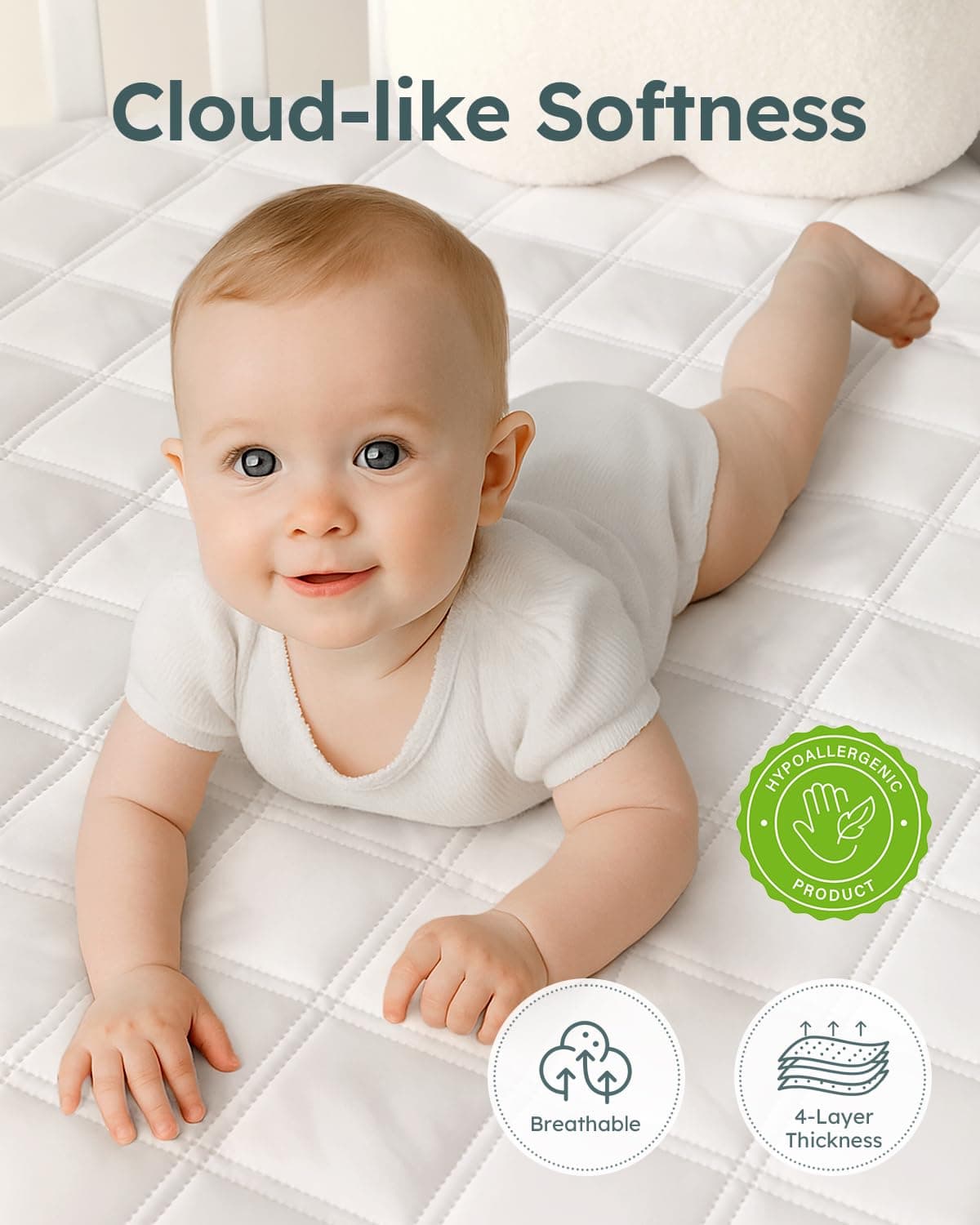 Yoofoss Waterproof Cot Bed Mattress Protector 120 x 60 cm Breathable Toddler Bed Mattress Protector Comfortable Noiseless White — view 3