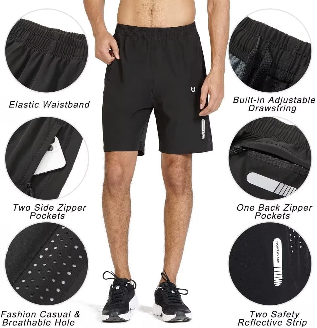 NORTHYARD Men's Athletic Running Shorts Gym Workout Shorts 7"/ 9"/ 5" Quick Dry Lightweight Sports Basketball Exercise Tennis 7 inch X-Small Black — view 3