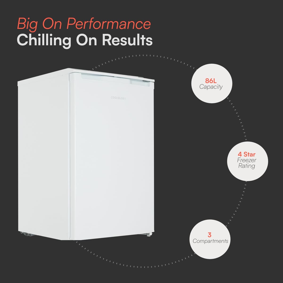 Cookology UCFZ86WH Freestanding Undercounter Freezer - 55cm Width / 86 Litre Capacity -Practical Reversible Door - 3 Large Freezer Drawers - 4 Star Rating - White — view 3