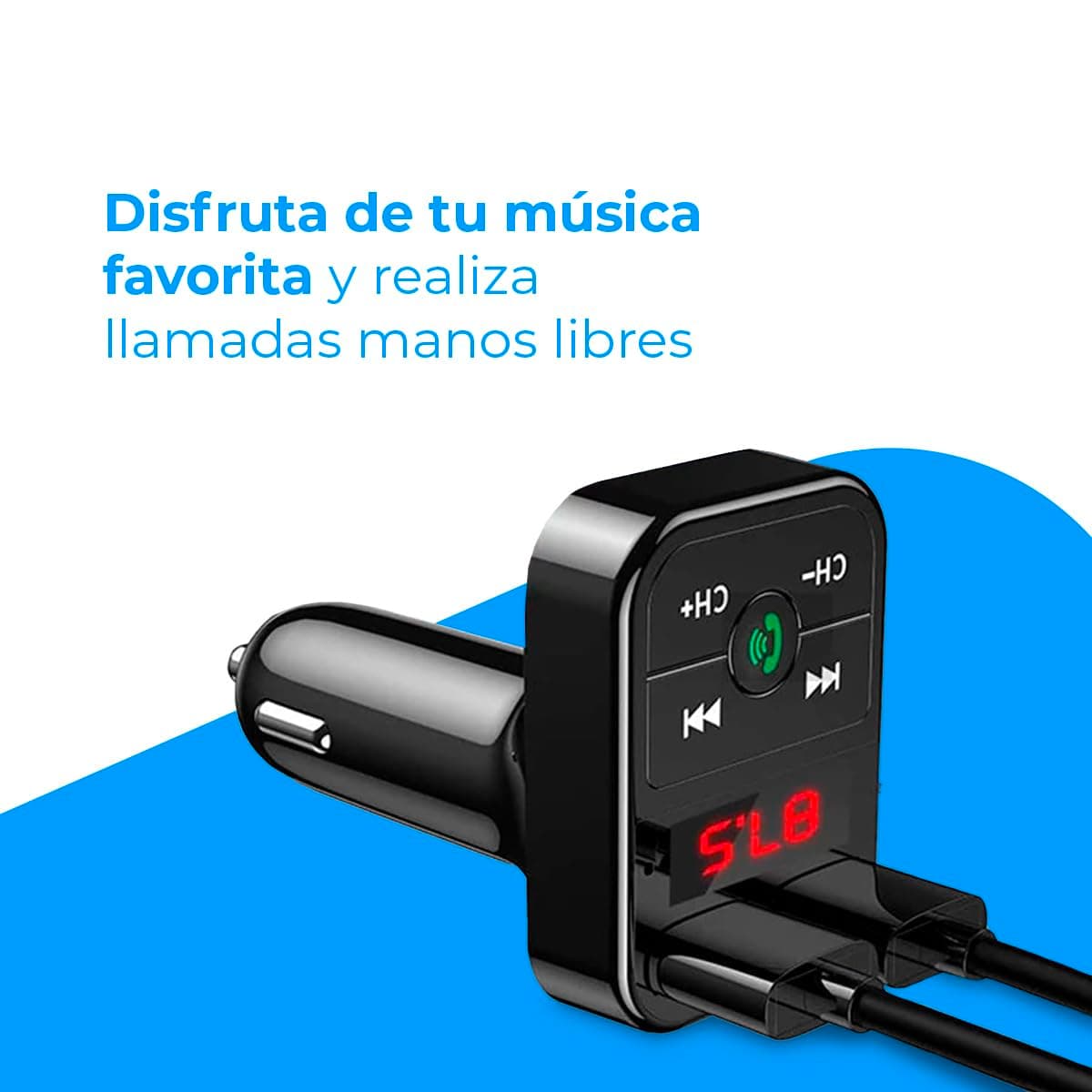 NK Bluetooth V5.0 FM Transmitter for Car and Truck 12/24 V Hands-Free, Music Player +EDR, Adapter Radio Receiver, Dual USB Port Quick Charge 2.1A, NK-FM2102 — view 3