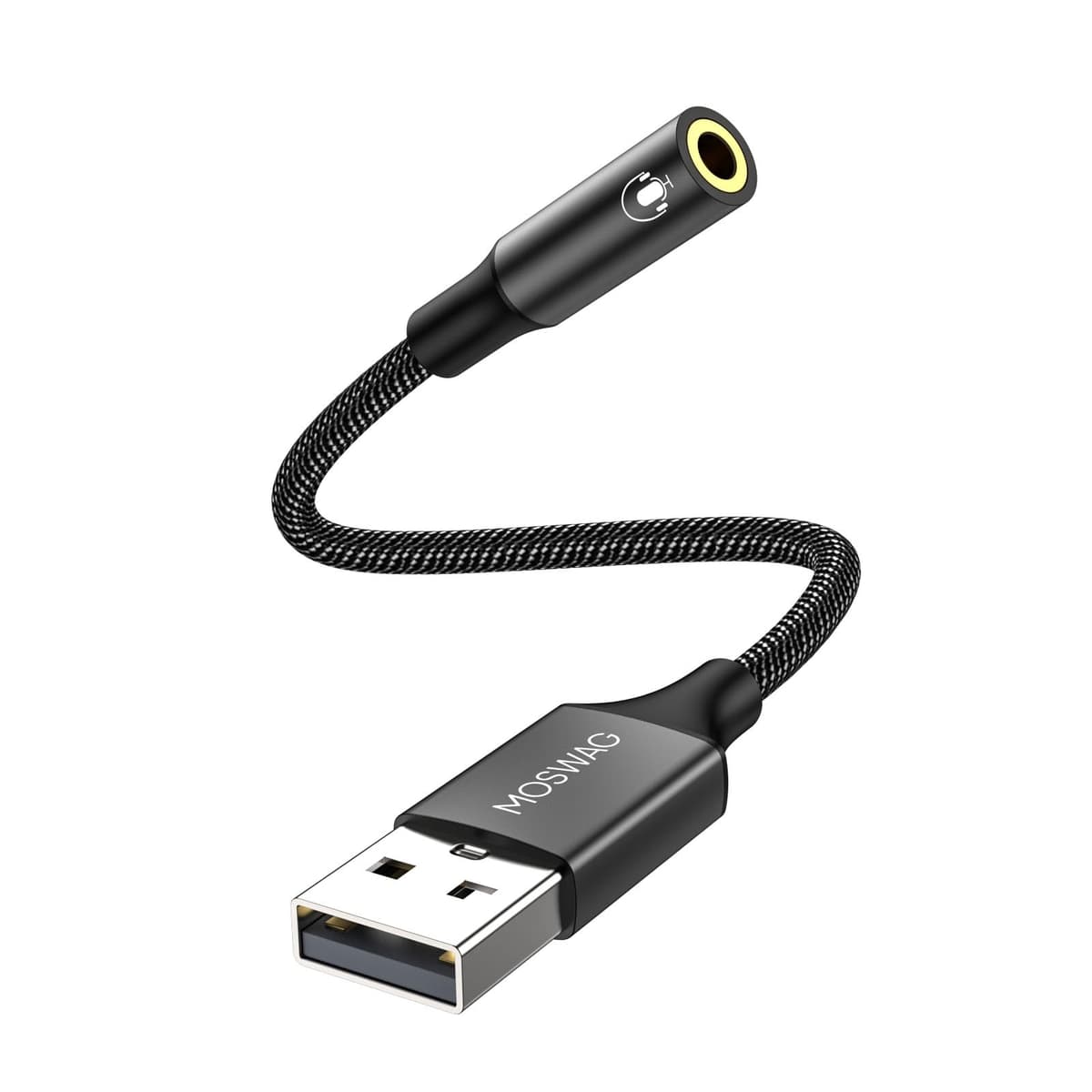 MOSWAG USB to 3.5mm Audio Adapter Built-in DAC External Sound Card Nylon Braided Aluminum Shell for PC Laptop PS5 PS4 Mac Linux Chromebook 1Pack — view 13