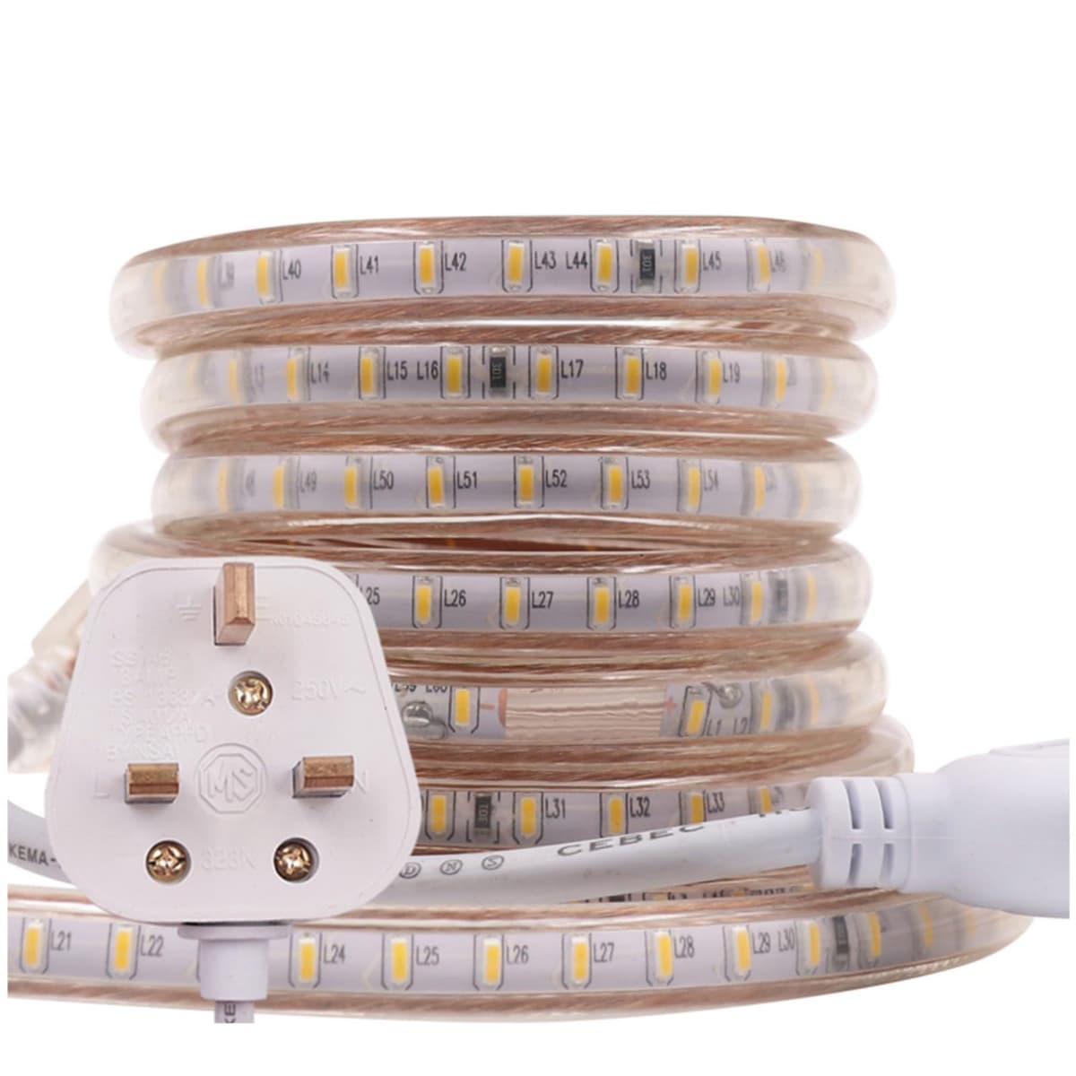 10m LED Strip AC 220V 240V IP65 Waterproof 3014 SMD 120LEDs/m Commercial Rope Light, Warm White Ribbon for Home Kitchen Cabinets Ceiling Garden Decoration UK Plug
