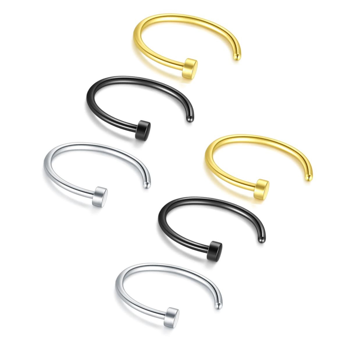 Briana Williams Fake Nariz Anillos Hoop-20G 18G 16G Nariz Aro Anillo 6mm/8mm/10mm/12mm Nariz Piercing Labio Septum Anillo Arete Faux Joyería Piercing del Cuerpo 6 Piezas