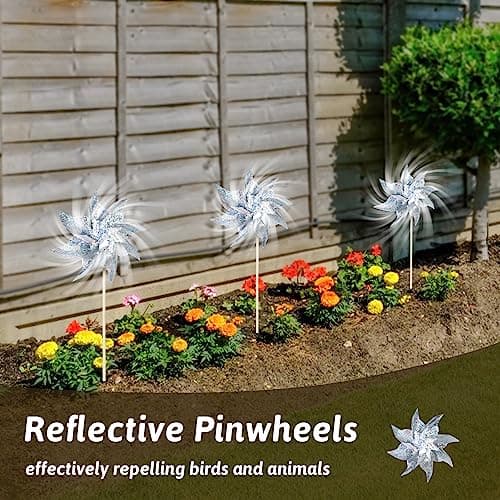 HOOSUN 10 Pack Reflective Pinwheels for Yard and Garden,Wind Spinners Outdoor Bird Scare Devices,Sparkly Windmills for Garden Decor Scare Birds Away Wind Spinners for Outside Patio Yard Lawn — view 3